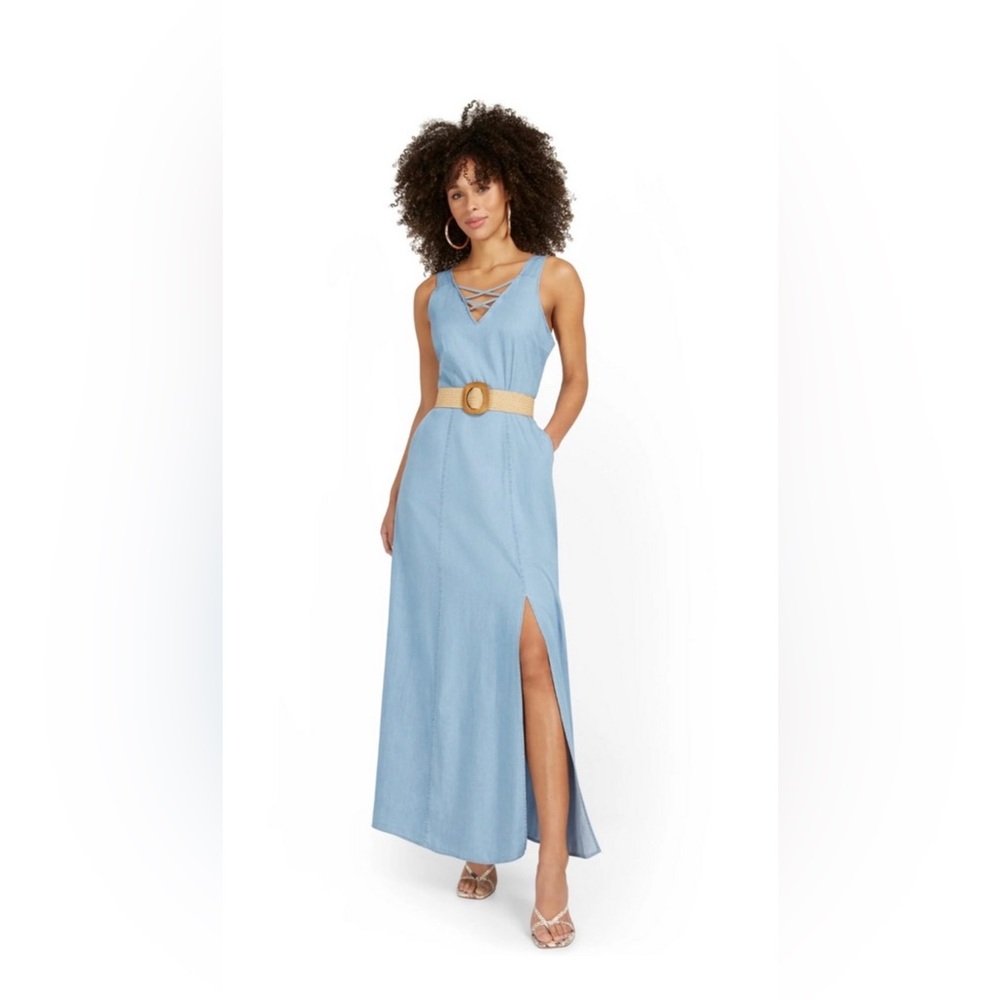 BLUE MAXI HALTER DRESS SIZE S